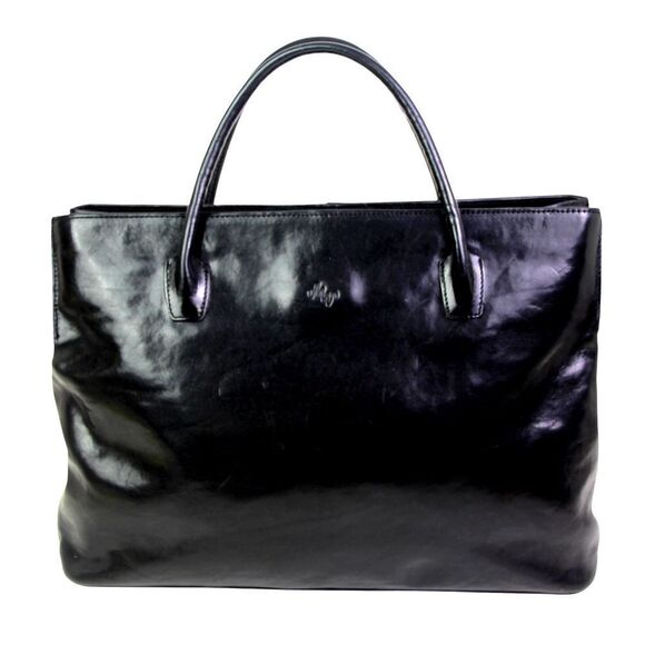Monsac SMOOTH BLACK REAL LEATHER CLASSIC BUSINESS SATCHEL TOTE BAG HANDBAG PURSE - Picture 1 of 15